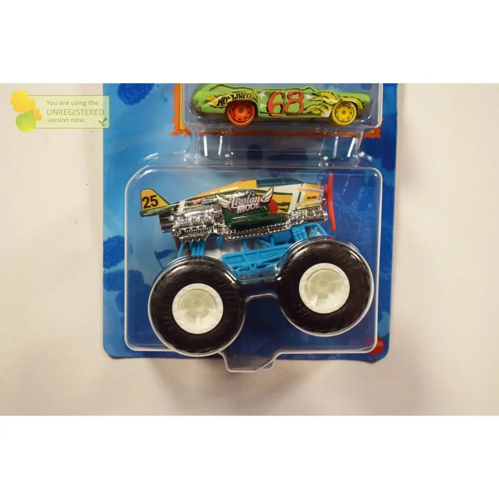 Hot Wheels Monster Truck Airplane Mode and Crushed Wagon Flat Iron 1/64 Scale